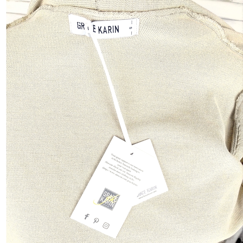 NWT Grace Karin Womens S Taupe Long Open Cardigan - Picture 8 of 9